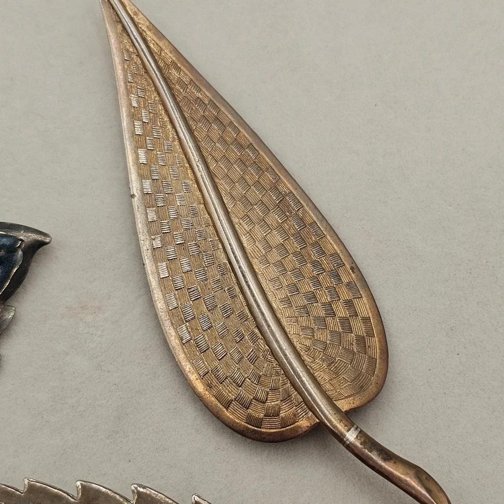 Vintage Leaf Brooch Pin Lot Statement Enamel Faux Pearl‎ Gold Silver Tone Nature